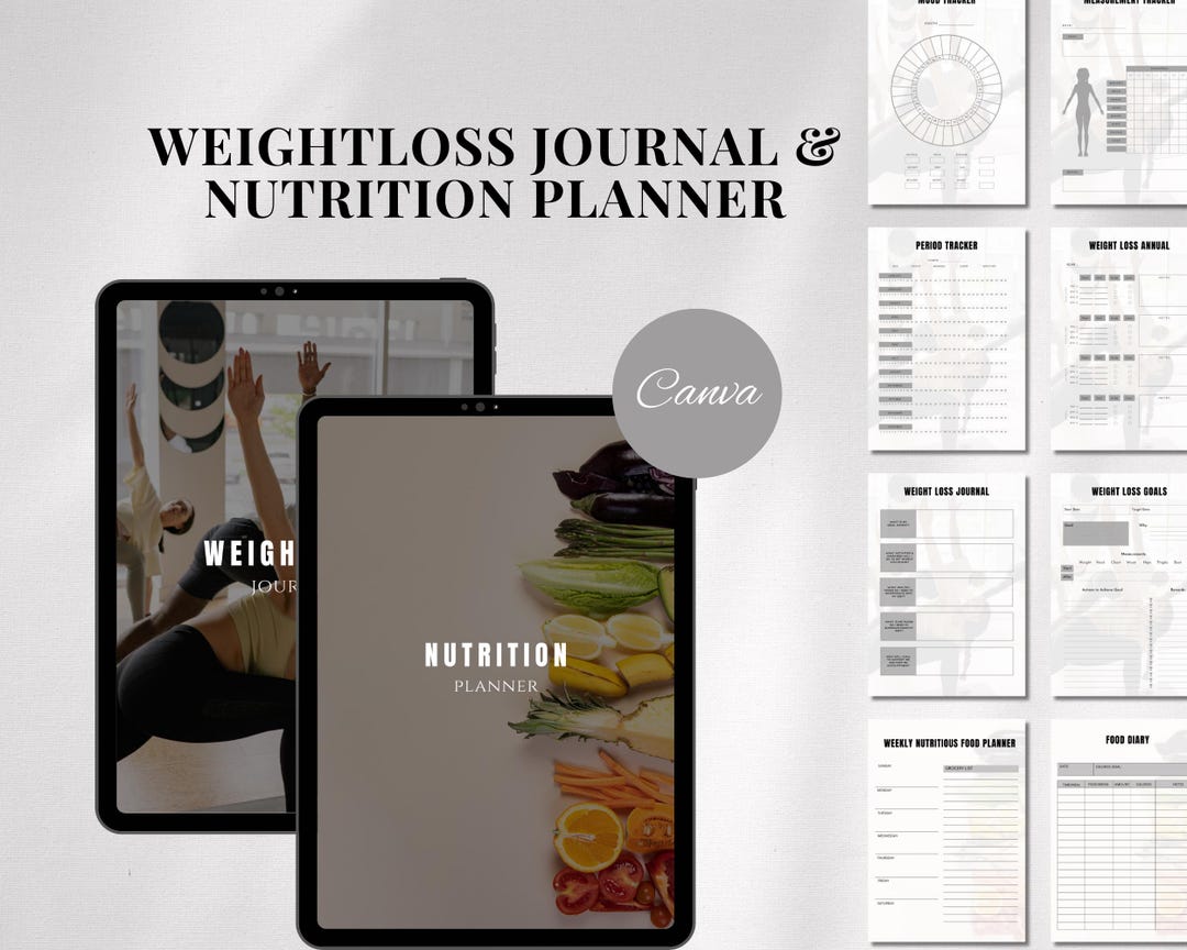Editable Nutrition Planner Weightloss Tracker Canva Fitness Journal ...