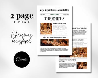 Christmas Newsletter Template Editable Year In Review Christmas Card Template Family Newspaper Christmas Card Canva Printable Holiday Letter