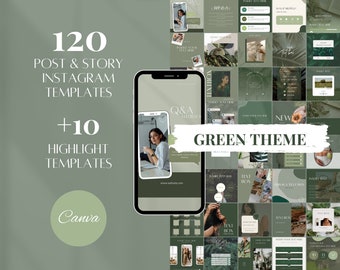 Green Instagram Templates Green Social Media Tropical Instagram Story Botanical IG Templates Green Instagram Engagement Templates