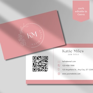 Modello biglietto da visita con codice QR Modello biglietto da visita minimalista rosa Modello biglietto da visita fai da te/Modello biglietto da visita Canva Modello biglietto da visita bifacciale