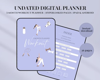 Undated Digital Workout Planner| Digital Monthly Fitness Planner| Hyperlinked iPad Planner| GoodNotes Planner| Digital Tablet Planner