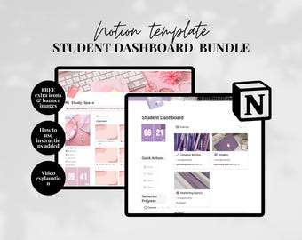 Notion Study Planner-bundel Paars Notion School-sjabloon Roze bundel Notion Academic Study Planner Notion Student Dashboard Notion Student