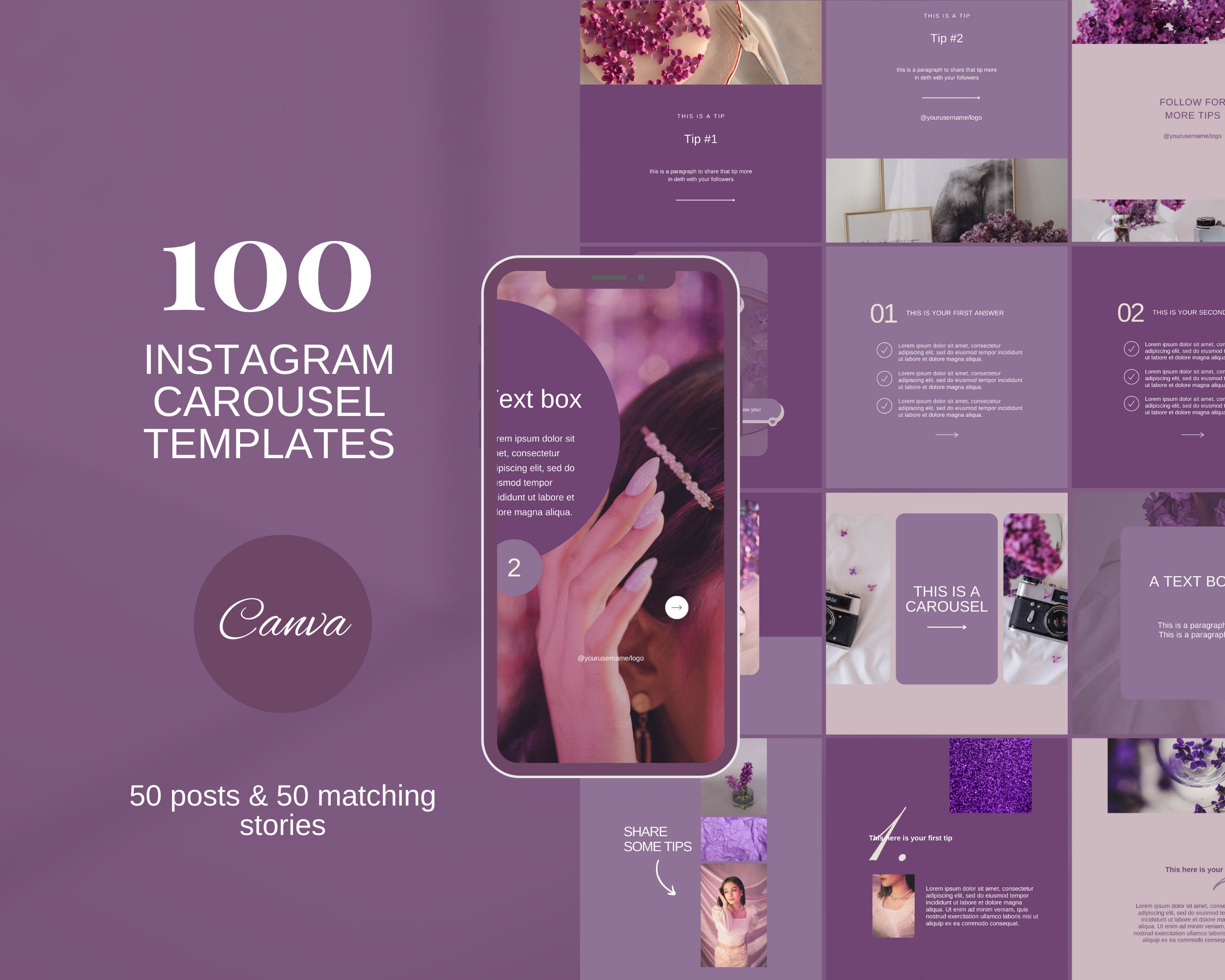 Purple Instagram Carousel Post Templates| Social Media Canva Templates ...