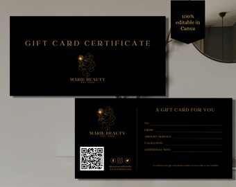 Tarjeta de agradecimiento SVG, certificado de regalo editable, vale de regalo imprimible, plantilla de certificado comercial, tarjeta de regalo digital, vale de regalo de bricolaje