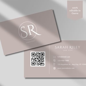 QR-Code Visitenkarte Beige Minimal Visitenkarte Vorlage DIY Visitenkarte Canva Visitenkarte Vorlage Beige doppelseitige Visitenkarte