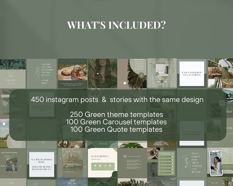 Green Instagram Templates and Editable Sage Social Media 450 Post Set ...