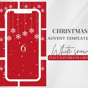 Calendario de Adviento de Instagram de Navidad Publicación roja en las redes sociales Calendario de Navidad editable Plantilla de cuenta regresiva de días festivos Historia de Instagram de invierno