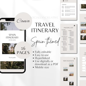 Travel Itinerary Template Editable Trip Itinerary Editable Travel Guide Spain Travel Agent Planner Digital Holiday Vacation Planner
