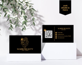 Carte de visite avec code QR, Modèle de carte de visite noir minimaliste, Carte de visite dorée à faire soi-même, Modèle de carte de visite, Carte de visite recto-verso