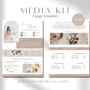 2 Page Media Kit Canva Template Beige Media Kit Influencer Rate Sheet Template Blogger Press Kit Facebook Media Kit Instagram Template