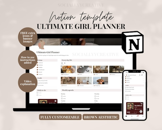 2026 Ultimate Notion Girl Planner Notion Template Aesthetic All In One Notion Planner Student Dashboard Editable 2026 Notion Life Planner