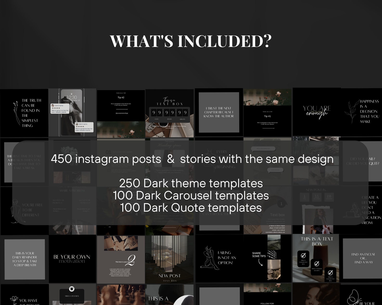 Luxury Instagram Templates a Dark Social Media Engagement Pack of 450 ...