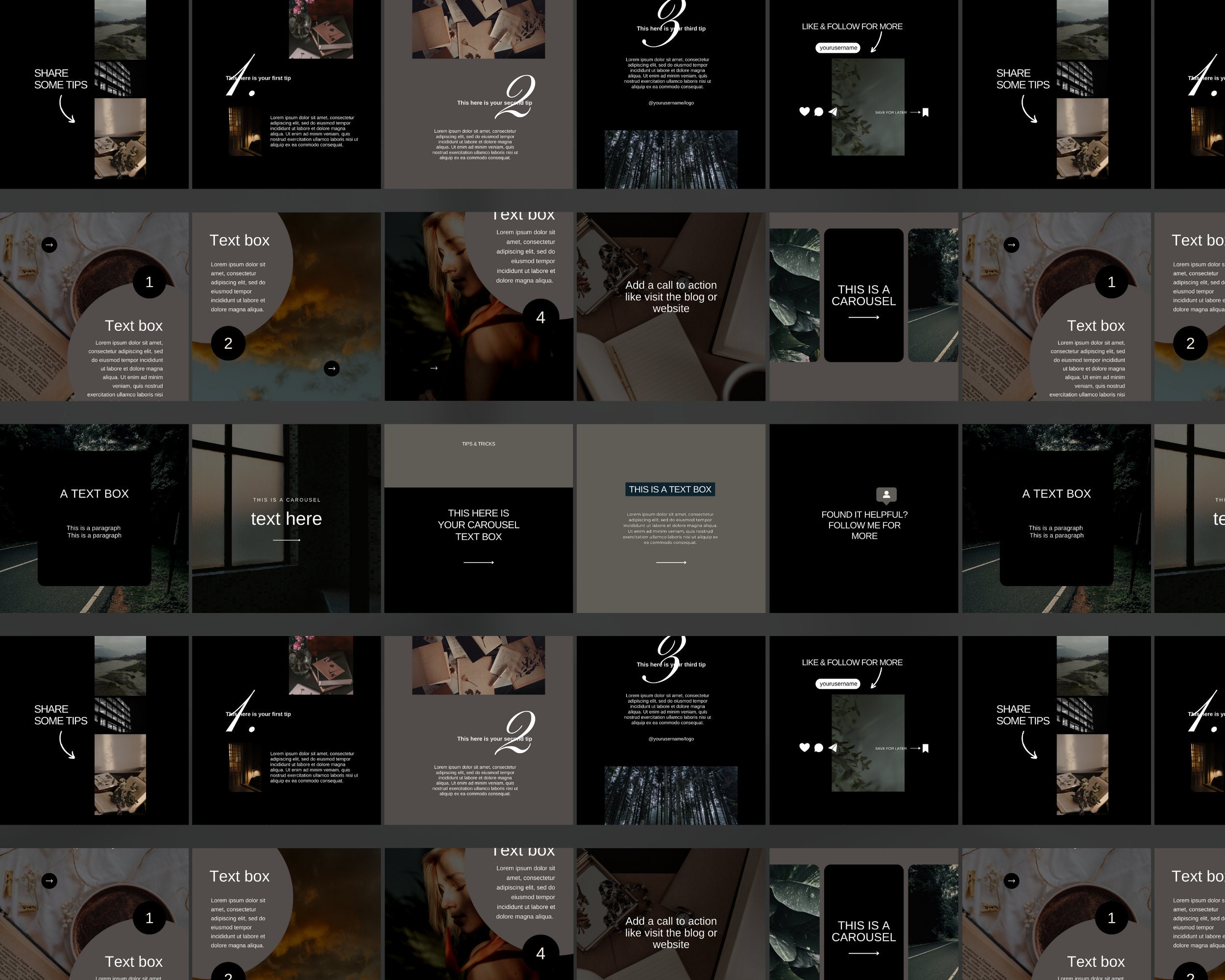 Dark Instagram Carousel Post Templates| Dark Social Media Canva ...