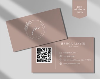 QR Code Business Card| Pink Minimal Business Card Template| DIY Business Card| Canva Business Card Template| Double Sided Business Card