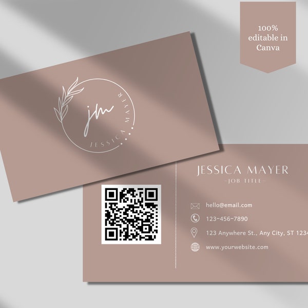 QR Code Business Card| Pink Minimal Business Card Template| DIY Business Card| Canva Business Card Template| Double Sided Business Card