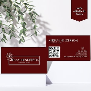 QR Code Visitenkarte| Rote Minimal Visitenkarten Vorlage | Rote DIY Visitenkarte| Canva Visitenkarten Vorlage | Doppelseitige Visitenkarte