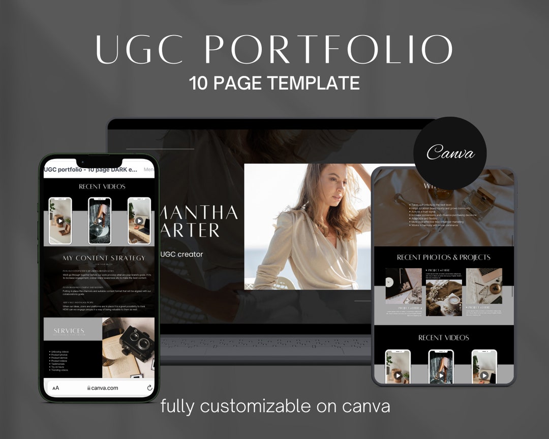 Ugc Example Cv Dark UGC Portfolio Template Editable Content Creator Resume Dark Canva ...