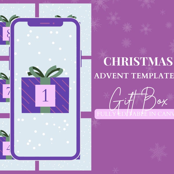 Christmas Instagram Advent Calendar Purple Social Media Post Editable Christmas Calendar Holiday Countdown Template Winter Instagram Story