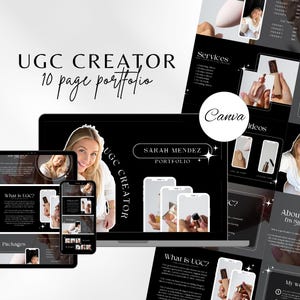 Modelo de portfólio UGC Canva Modelo de site UGC Kit de mídia UGC Kit do criador de conteúdo Conteúdo escuro minimalista Portfólio escuro Kit de mídia social