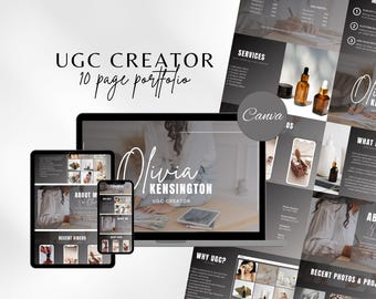 Minimalistyczny szablon portfolio UGC Szablon witryny Canva UGC Dark UGC Media Kit Zestaw dla twórców treści Content Dark Portfolio Zestaw do mediów społecznościowych