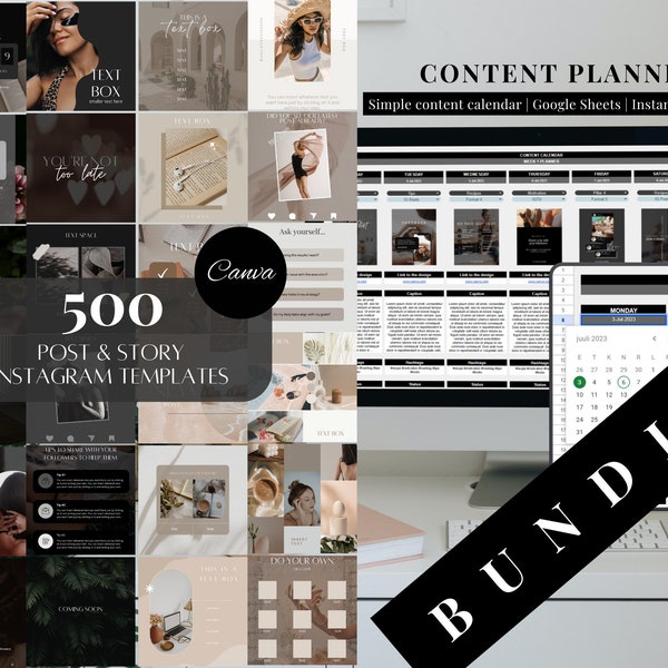 Editable Social Media Bundle, Dark Instagram Template, Social Media Planner, Beige Instagram Post, Digital Content Planner, Marketing Tools