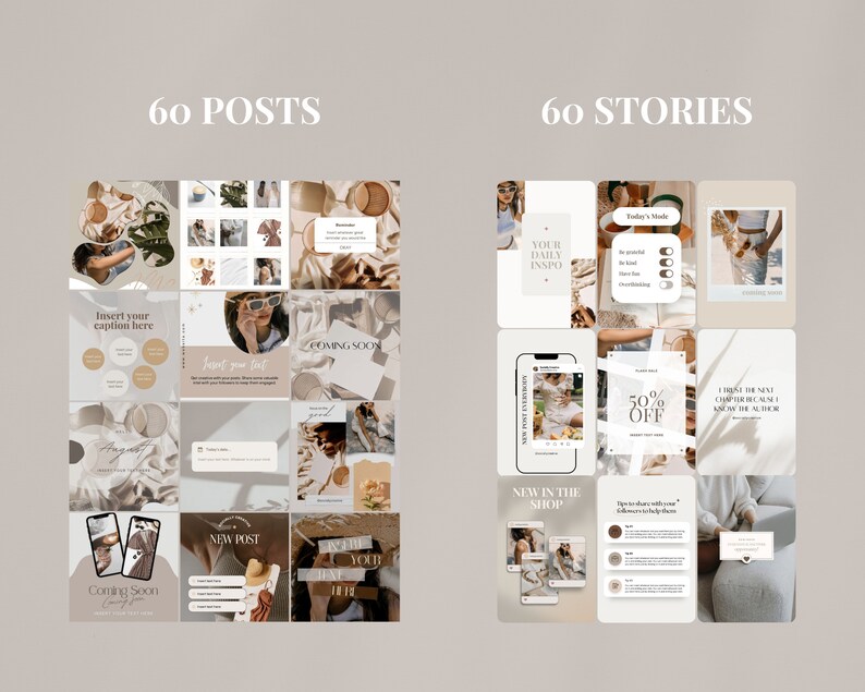 Beige Instagram Template | Beige Social Media Templates| Brown Canva IG ...