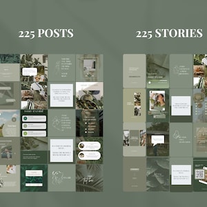 Green Instagram Templates and Editable Sage Social Media 450 Post Set ...