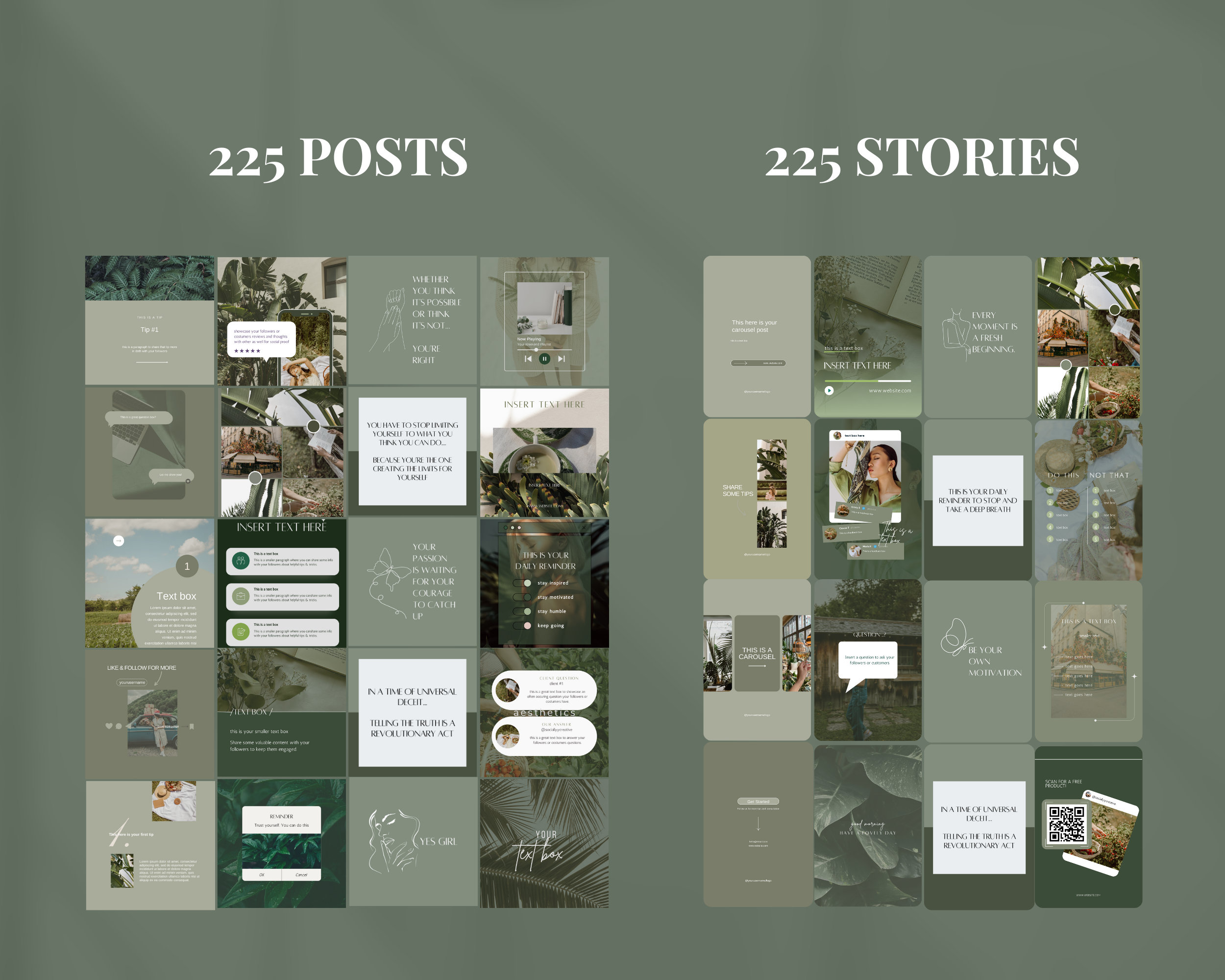 Green Instagram Templates and Editable Sage Social Media 450 Post Set ...