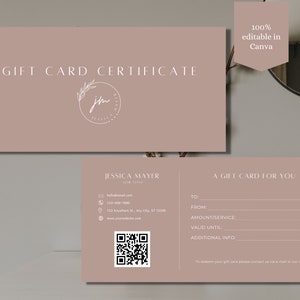 Modèle de carte-cadeau QR | Modèle de certificat-cadeau rose | Modèle de carte-cadeau modifiable | Chèque cadeau modifiable | Carte-cadeau imprimable