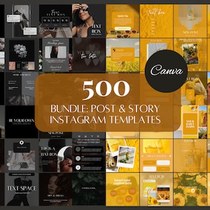 500 Instagram Template Bundle, Dark Social Media, Yellow Instagram, Instagram Post, Canva Templates, Ecommerce Instagram, DIY IG Posts