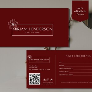 Plantilla de tarjeta de regalo de doble cara / Plantilla de certificado de regalo rojo / Tarjeta de regalo editable / Vale de regalo editable / Plantilla de tarjeta de regalo roja