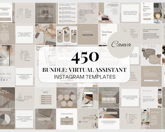 Virtual Assistant Social Media Templates an Editable Canva 450 Instagram Bundle as Instant Download