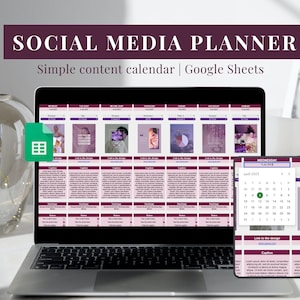 Social Media Planner Excel Spreadsheet| Purple Digital Content Calendar| Instagram Planner| Monthly Content Planner| Social Media Tracker