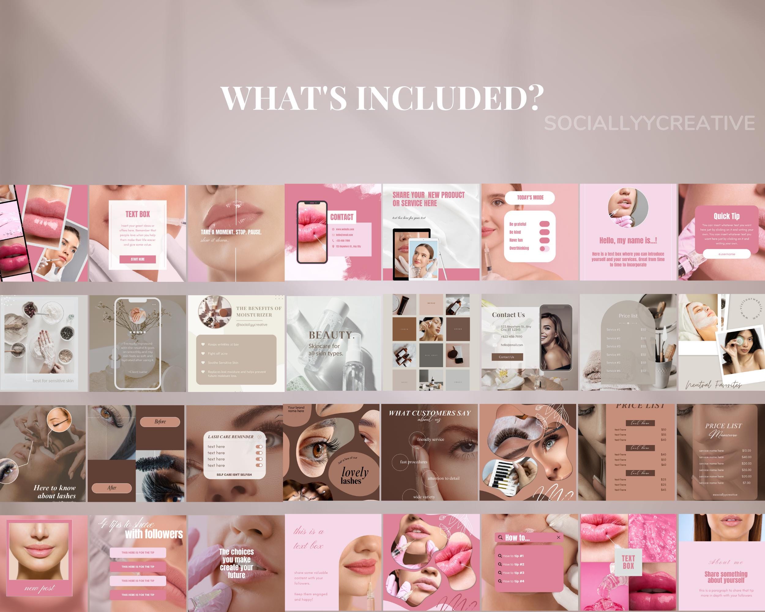 Beauty Instagram Template Bundle Lip Filler Social Media Lash ...