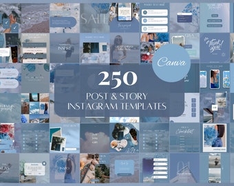 250 Blaue Social Media Templates| Blaue Instagram Canva Templates| Instagram Post Vorlagen| Blauer Ozean Tropical Travel Engagement Templates