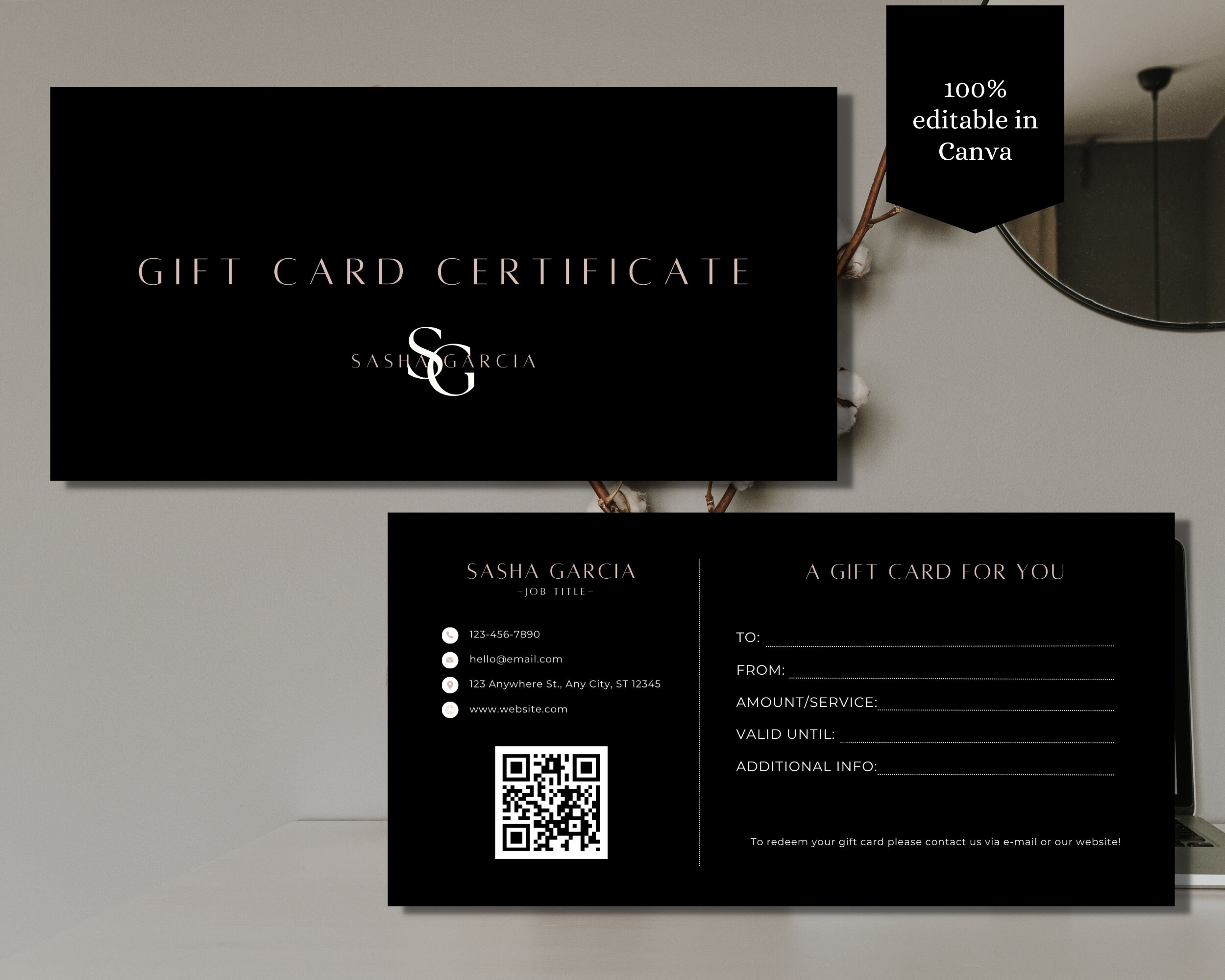 Black Gift Card Template | Black Gift Certificate Template | Editable ...