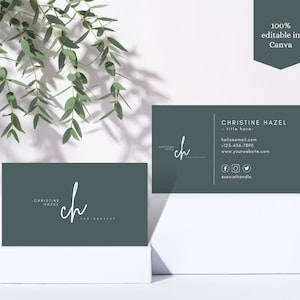 Visitenkarten Vorlage | Grüne Minimal Visitenkarte| DIY Visitenkarten Vorlage | Canva Visitenkarten Vorlage | Doppelseitige Visitenkarte