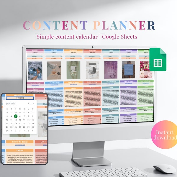 Social Media Planner Spreadsheet Google Digital Content Calendar Weekly Instagram Planner Monthly Content Planner Social Media Tracker