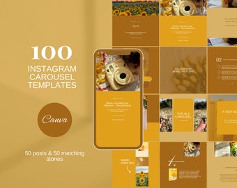Gelbe Instagram Karussell Posts| Gelbe Social Media Canva Templates| Instagram Post Vorlagen | Sonnengelbe Verlobungsvorlagen