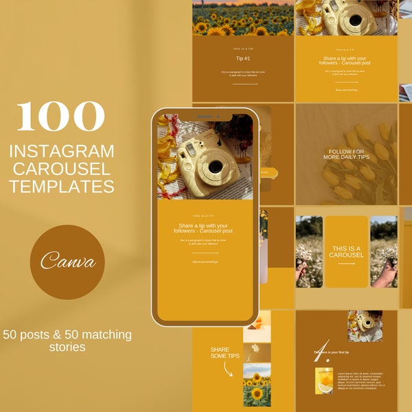 Yellow Instagram Carousel Posts| Yellow Social Media Canva Templates| Instagram Post Templates | Sunny Yellow Engagement Templates