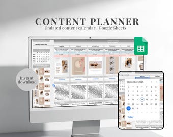 Kalkylblad för sociala medier Odaterad kalender för digitalt innehåll Veckovis Instagram-planerare Månadsvis innehållsplanerare Spårare för sociala medier