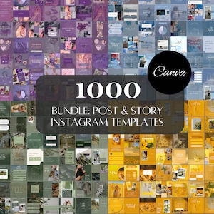 1000 Aesthetic Instagram Template Bundle, Blue Social Media, Green Instagram Feed, Purple Canva Instagram Templates, Luxury Yellow Instagram