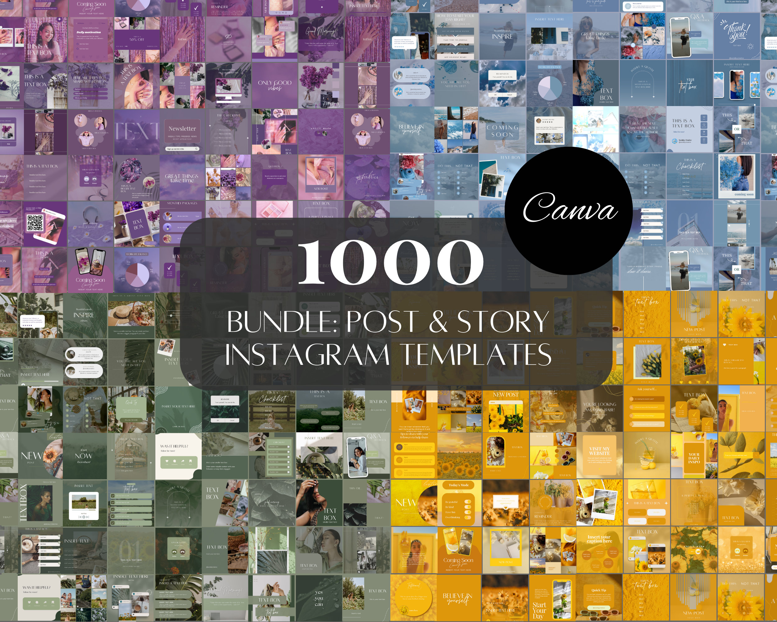 1000 Aesthetic Instagram Template Bundle, Blue Social Media, Green ...
