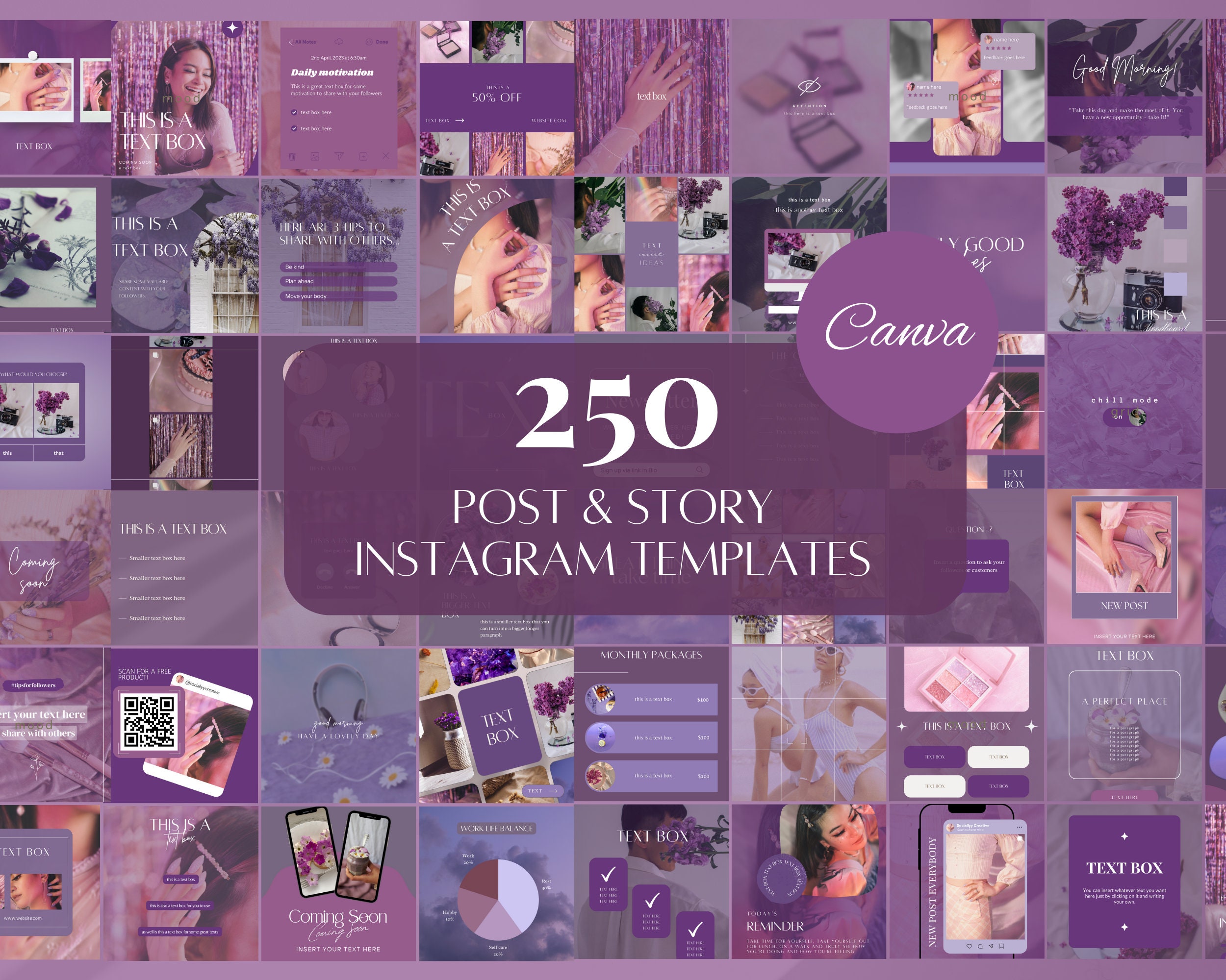 Purple Instagram Templates Purple Social Media Canva Templates - Etsy