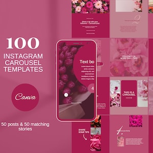 100 Pink Instagram Karussell Vorlagen, Floral Pink Instagram Post, ästhetische Instagram Story, bearbeitbare Coaching Social Media Vorlagen