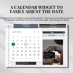 Puede incluir: Un widget de calendario con un calendario de julio de 2023 que muestra las fechas del 3 al 6. El calendario es parte de una plantilla m&aacute;s grande que se puede usar para ajustar f&aacute;cilmente la fecha.