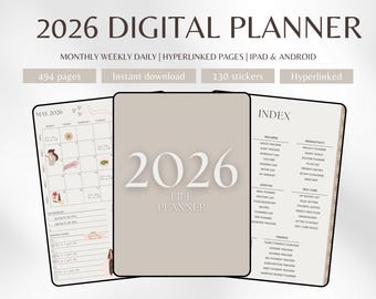 2026 Digital Planner Simple Life Planner Digital GoodNotes Planner 2026 Digital Calendar Daily Weekly Monthly Journal Aestehtic Planner