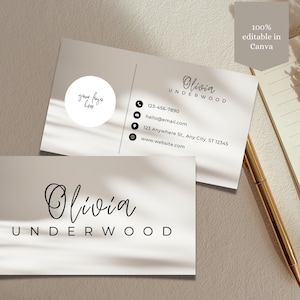 Doppelseitige Visitenkarte| Beige Visitenkarten Vorlage | DIY Visitenkarte| Canva Visitenkarten Vorlage | Professionelle Beige Visitenkarte