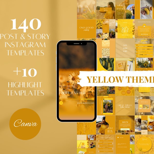 Yellow Instagram Canva Templates| Yellow Social Media Templates| Aesthetic Instagram Post Templates| Sunny Floral Girly Engagement Templates