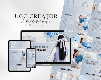 Plantilla de portafolio minimalista de UGC Plantilla de sitio web de UGC de Canva Kit de medios de UGC azul Kit de creación de contenido Portafolio de contenido ligero Kit de redes sociales